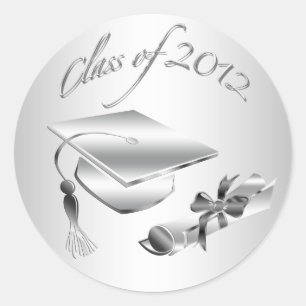 Silver 2012 Graduation Cap & Diploma Siegel Runder Aufkleber