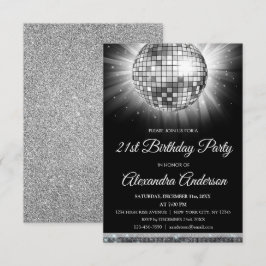 Silver 21. Geburtstag Party Disco Ball - 70er Part Einladung