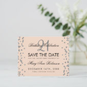 Silver 21. Geburtstag Save the Date Confetti Blush (Stehend Vorderseite)