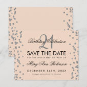 Silver 21. Geburtstag Save the Date Confetti Blush (Vorne/Hinten)