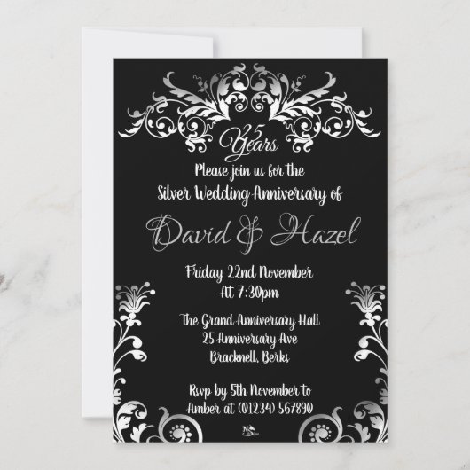 Silver 25. Hochzeit Anniversay Einladungen (Vorderseite)
