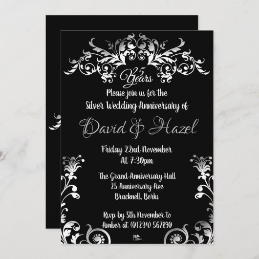 Silver 25. Hochzeit Anniversay Einladungen (Vorne/Hinten)
