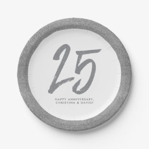 Silver 25-jähriges Party personalisiert Pappteller