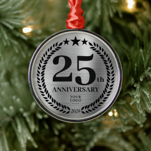 Silver 25. Jubiläum Firmenlogo Weihnachten Ornament Aus Metall