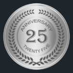 Silver 25. Jubiläum mit Lorbeerkorb-Aufkleber Runder Aufkleber<br><div class="desc">Retro Silber Effekt 25. (Hochzeit oder Firma) Jubiläum mit Lorbeerheftkleber</div>