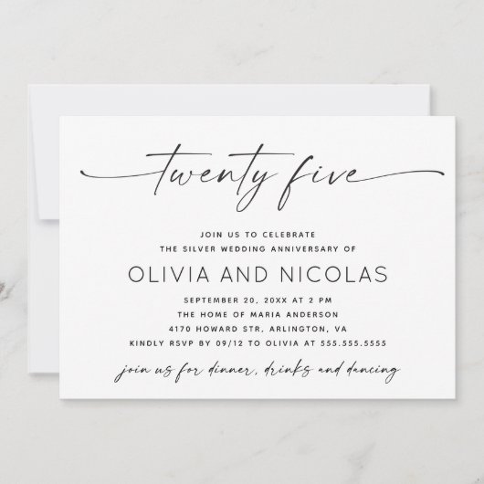 Silver 25. Modern Wedding Anniversary Foto Party Einladung (Vorderseite)