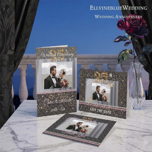 Silver 25. Wedding Anniversary Black Woven Perlen Einladung