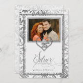 Silver 25. Wedding Anniversary Custom Foto Einladung (Vorne/Hinten)