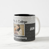 Silver 25. Wedding Anniversary Damask Foto Zweifarbige Tasse (VorderseiteRechts)