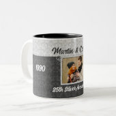 Silver 25. Wedding Anniversary Damask Foto Zweifarbige Tasse (Vorderseite Links)