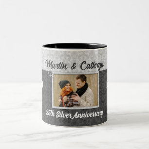 Silver 25. Wedding Anniversary Damask Foto Zweifarbige Tasse