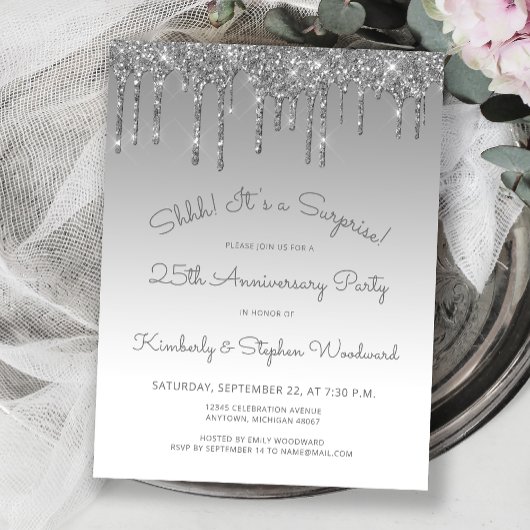 Silver 25th Anniversary Surprise Party Postkarte