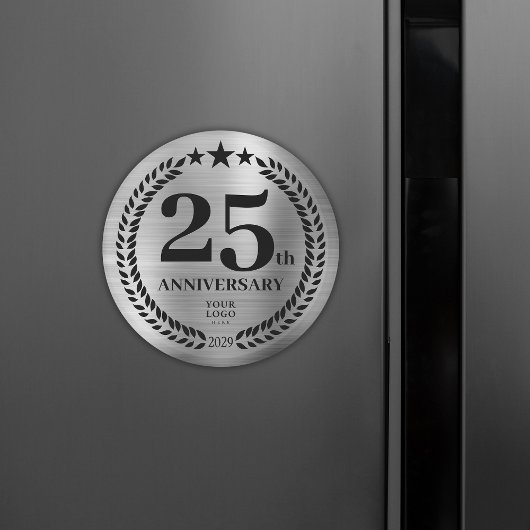 Silver 25th Business Logo Anniversary Magnet