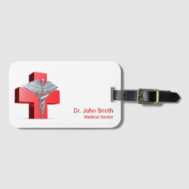 Silver 3D Caduceus Cross Medical Red Gepäckanhänger