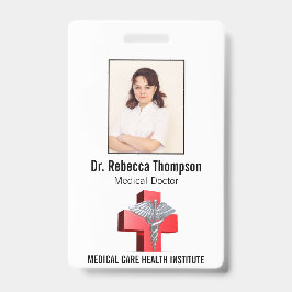 Silver 3D Caduceus Cross Red Medical Foto ID Ausweis