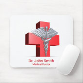 Silver 3D Caduceus Cross Red Medical Mousepad (Mit Mouse)