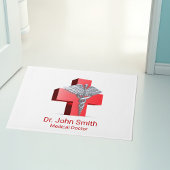 Silver 3D Medical Caduceus Cross Red Fußmatte