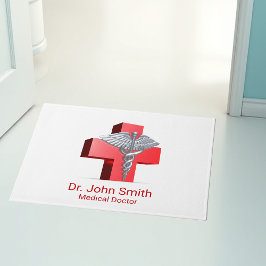 Silver 3D Medical Caduceus Cross Red Fußmatte
