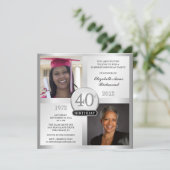 Silver 40. Geburtstag Einladungen Dann & Jetzt Fot (Stehend Vorderseite)