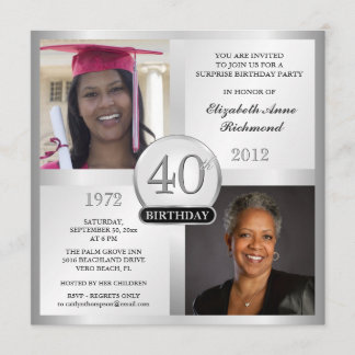 Silver 40. Geburtstag Einladungen Dann & Jetzt Fot