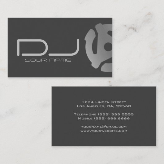 Silver 45-Record-Adapter-Logo DJ Visitenkarte (Vorne/Hinten)