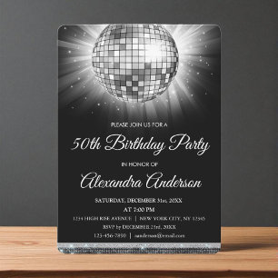 Silver 50. Geburtstagsparty Silver Disco Ball Einladung