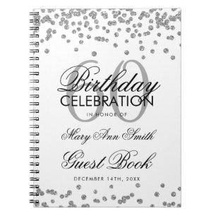 Silver 60. Geburtstag Gästebuch Confetti Notizblock