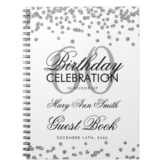 Silver 60. Geburtstag Gästebuch Confetti Notizblock (Vorderseite)