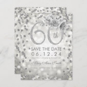 Silver 60. Geburtstag Glam Leuchten Save the Date (Vorne/Hinten)
