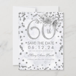 Silver 60. Geburtstag Glam Marmor Save The Date