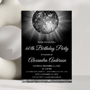 Silver 60. Geburtstagsparty Silver Disco Ball Einladung