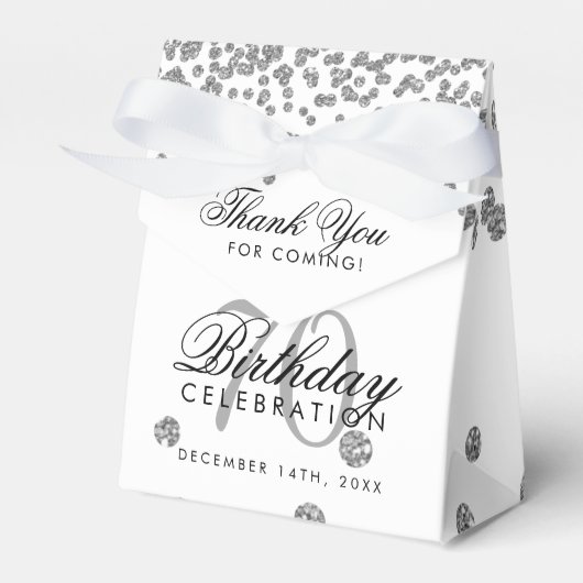Silver 70. Geburtstag Danke Confetti White Geschenkschachtel (Vorderseite)