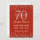 Silver 70. Geburtstag Rett Date Confetti Red Einladung (Vorderseite)