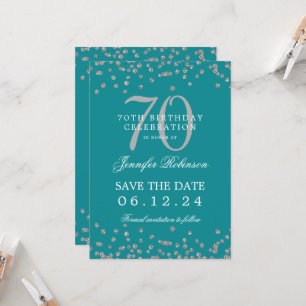 Silver 70. Geburtstag Rett Date Details Aquamarin Einladung