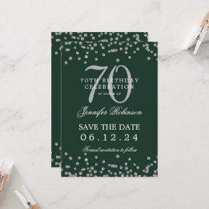 Silver 70. Geburtstag Rett Date Details Grün Einladung