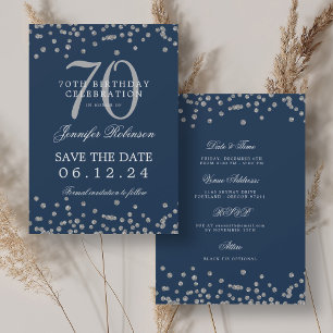 Silver 70. Geburtstag Rett Date Details Marine Einladung