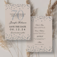 Silver 70 Geburtstag Save the Date Details Champag