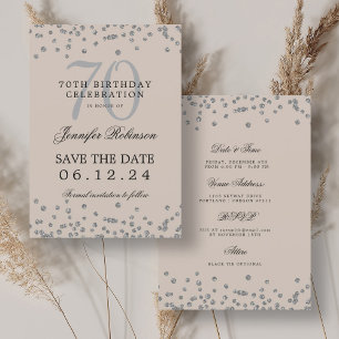 Silver 70 Geburtstag Save the Date Details Champag Einladung