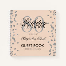 Silver 80. Geburtstag Gästebuch Confetti Blush Pin