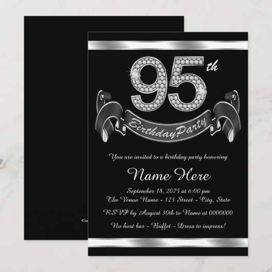 Silver 95. Geburtstagsparty Einladung (Vorne/Hinten)