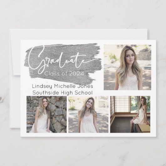 Silver Abschluss Ankündigung & Party Einladung (Vorderseite)