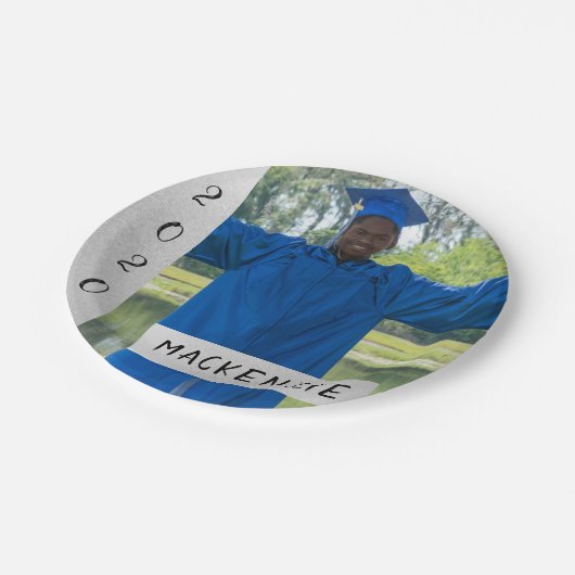 Silver Abschluss | Chic Modern Grad Foto Party Pappteller (Schrägansicht)