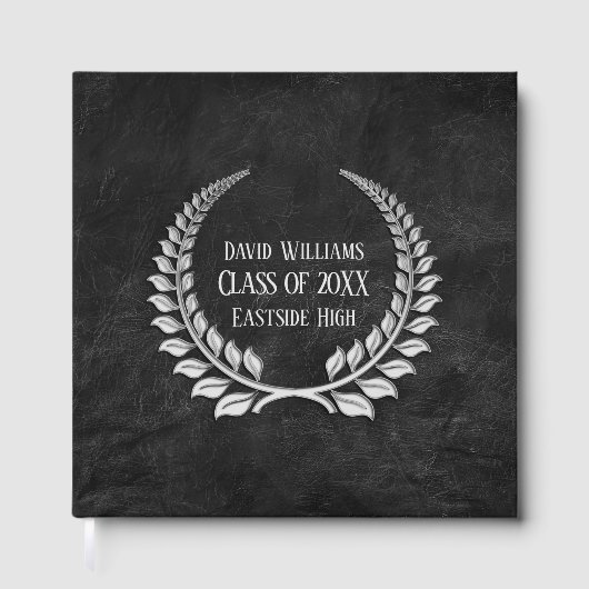 Silver Abschluss Laurel auf Black Leather Gästebuch (Vorderseite)