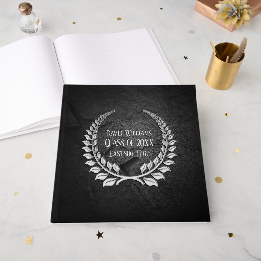 Silver Abschluss Laurel auf Black Rock Gästebuch (Vorderseite offen)