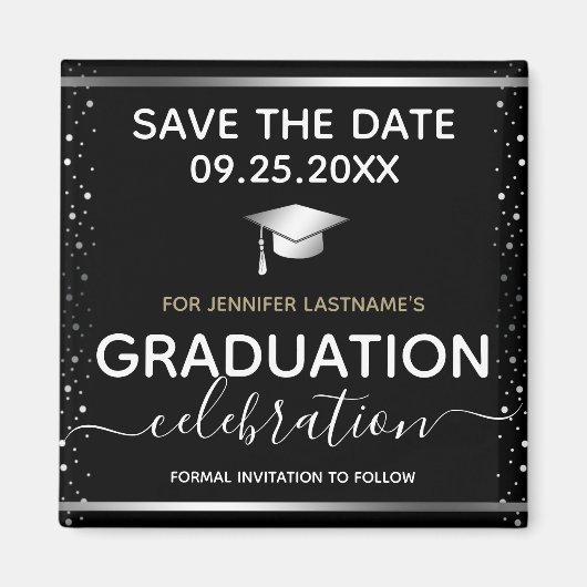 Silver Abschluss Save the Date Magnet (Vorne)