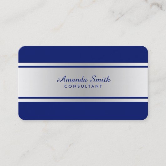 Silver Abzeichen Simple Navy Blue Elegant Beruflic Visitenkarte (Vorderseite)