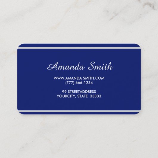 Silver Abzeichen Simple Navy Blue Elegant Beruflic Visitenkarte (Rückseite)