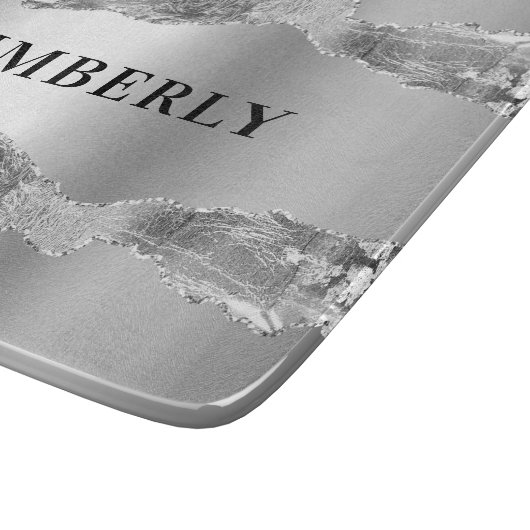 Silver agate Marmor Name elegant Schneidebrett (Ecke)