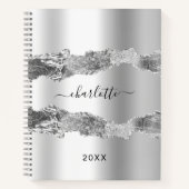 Silver agate Marmornamensskript elegant Notizblock (Vorderseite)