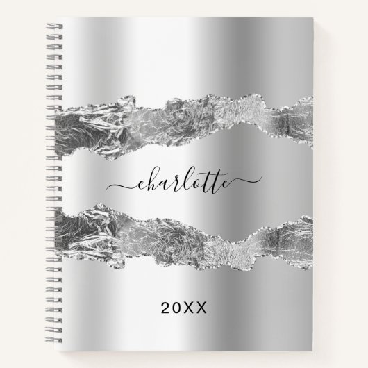 Silver agate Marmornamensskript elegant Notizblock (Vorderseite)